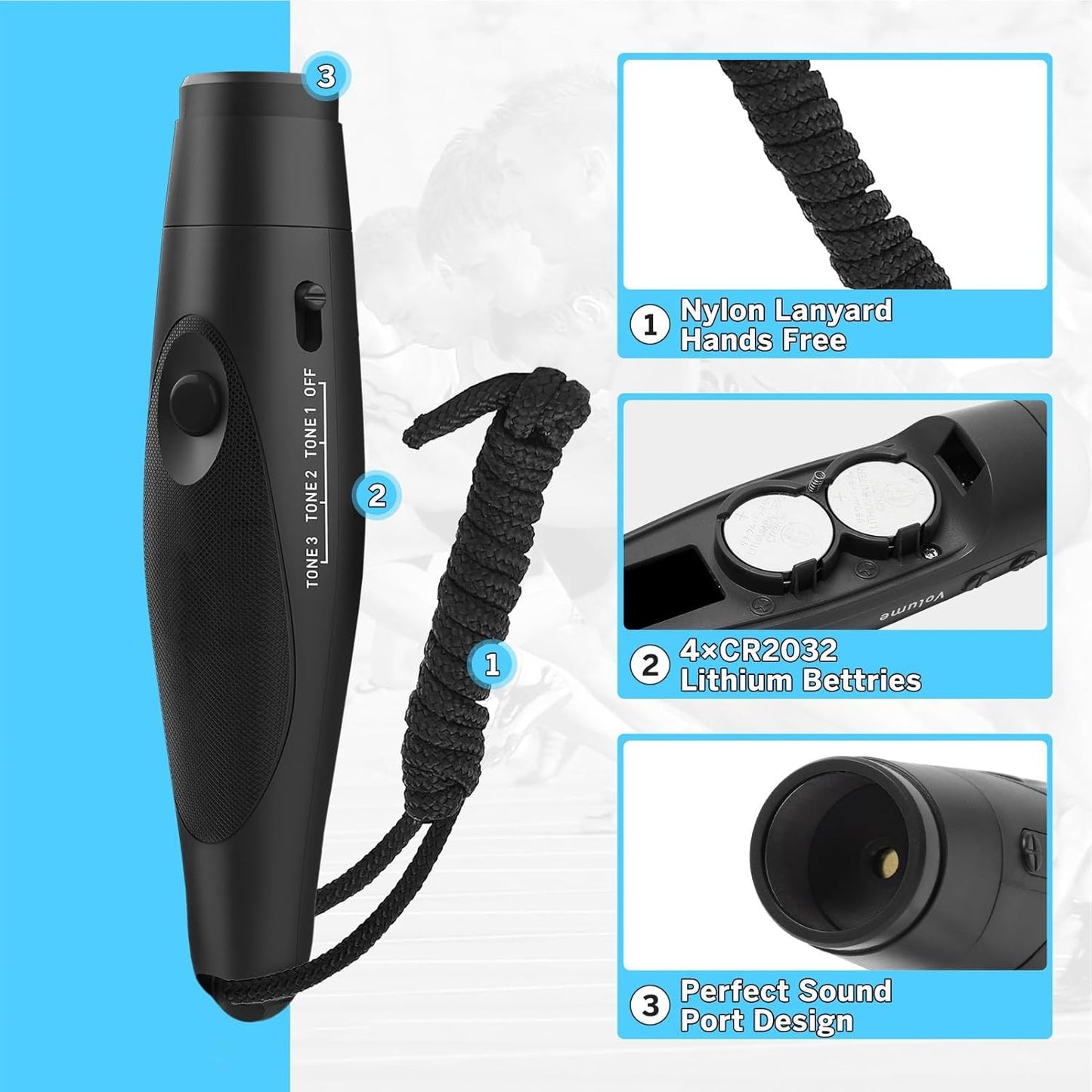 Generico Electronic Whistle, Handheld Adjustable Referee Whistle, 1.38x6.1 Inches 3 Tone Loud Sound with Volume Control, Safety Tool for Classroom Management, Hiking, Dog Training, Survival