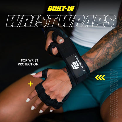 Fit Active Sports New Ventilated Weight Lifting Gloves with Built-in Wrist Wraps - Gym Workout for Pull Ups, Weightlifting, Men & Women