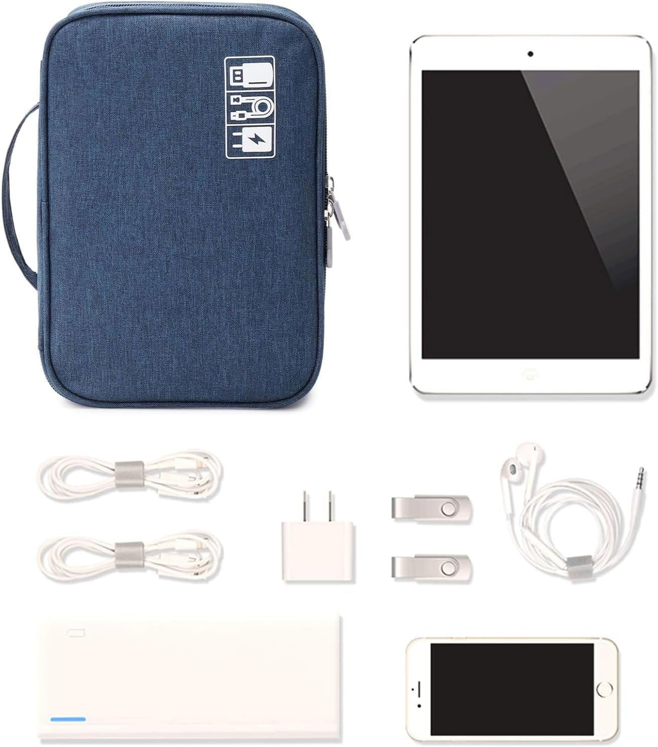 Travel Cable Organizer Bag, Electronic Accessories Case Portable Double Layer Cable Storage Bag for Cord,Phone,Charger, Flash Drive, Phone, SD Card,Personal Items (Dark Blue)