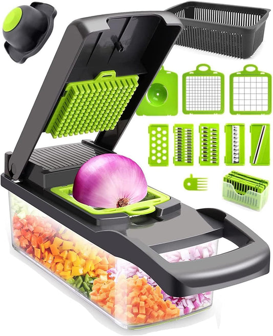 Vegetable Chopper for Kitchen, 15 in 1 Onion Chopper Slicer Dicer Potato Cutter Food Chopper Vegg0ie Chopper Salad Maker Dicing Machine Potato Fruit Chopper with Container