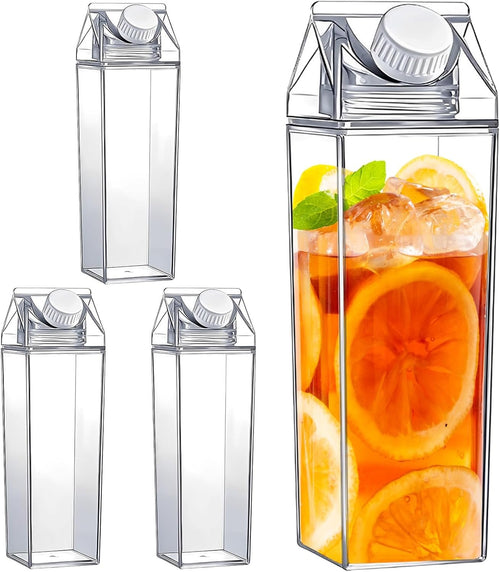 FwQoFvk 4Pcs 500ml Coffee Milk Carton Water Bottle 2 Spouts Leak Proof Large Capacity Cup Plastic Transparent Square Drinking Mug Versatile Plastic Juice Bottle Drinking Cup for Travelling