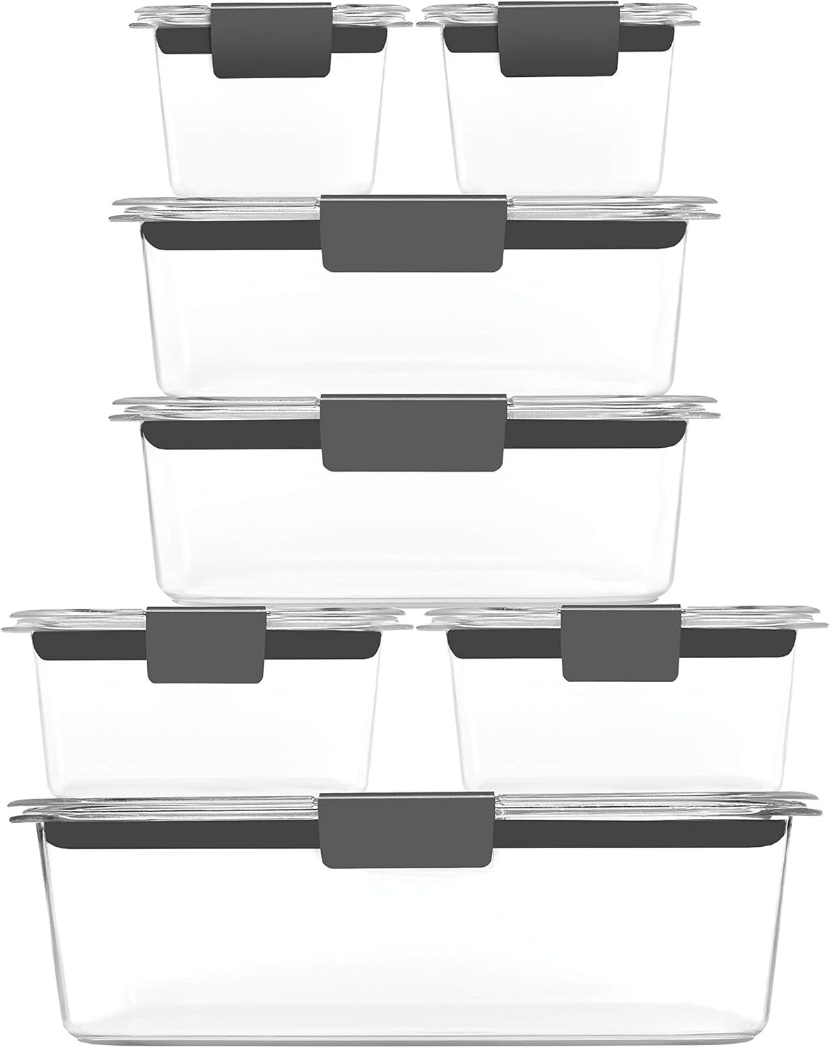 Rubbermaid 14-Piece Brilliance Food Storage Containers with Lids for Lunch, Meal Prep, and Leftovers, Dishwasher Safe, Clear/Grey
