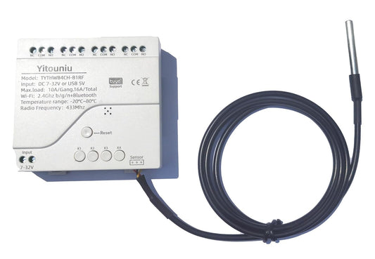 Yitouniu Tuya WiFi Temperature Sensor, 4CH Relay Switch, Independent Control, Home Automation,iOS Android Application, Dry contact,Compatible with Alexa and Google Home