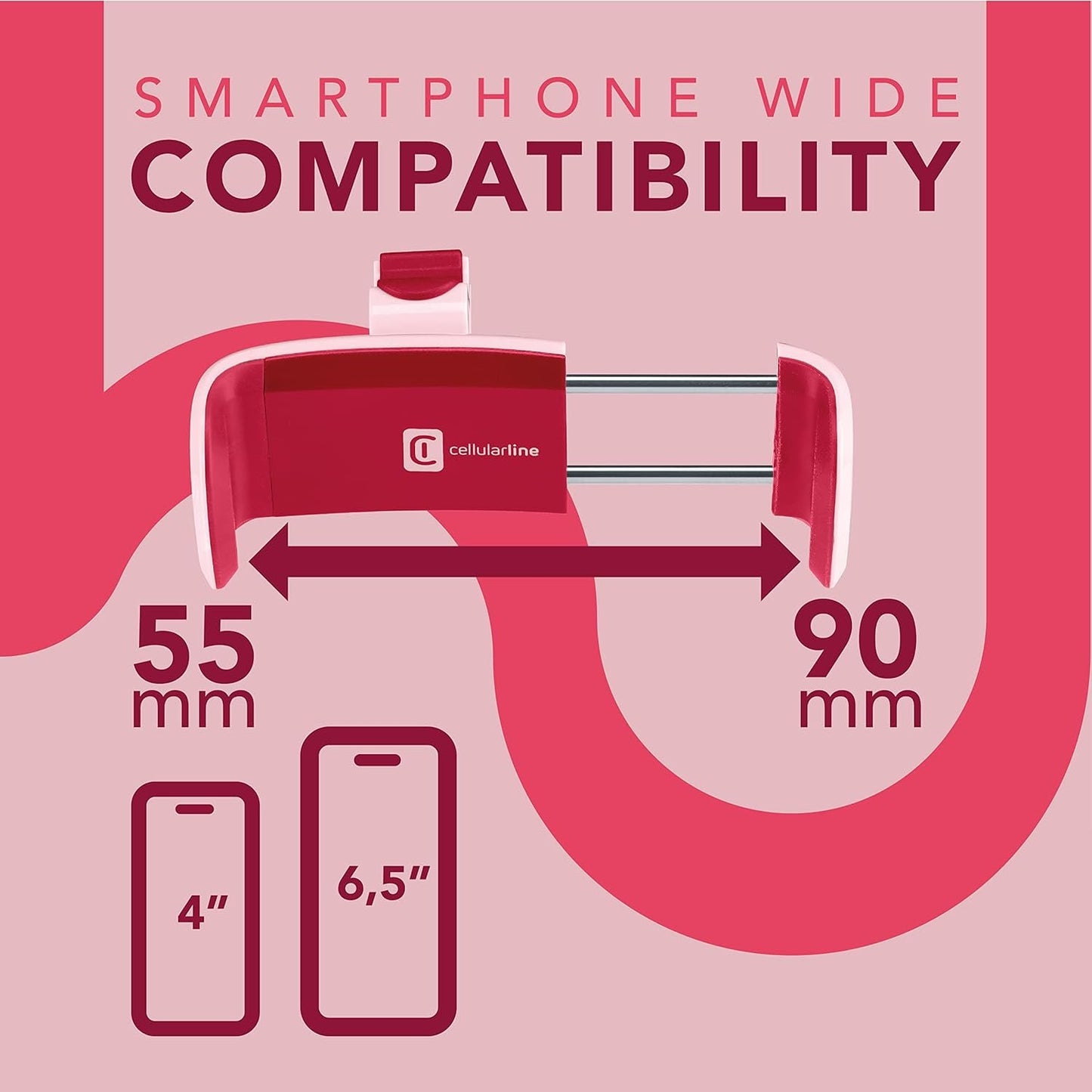 cellularline | Car Holder - Universal | Smartphone Car Mount for Air Vent Fins - Universal for All Mobile Phones - 360° Rotation
