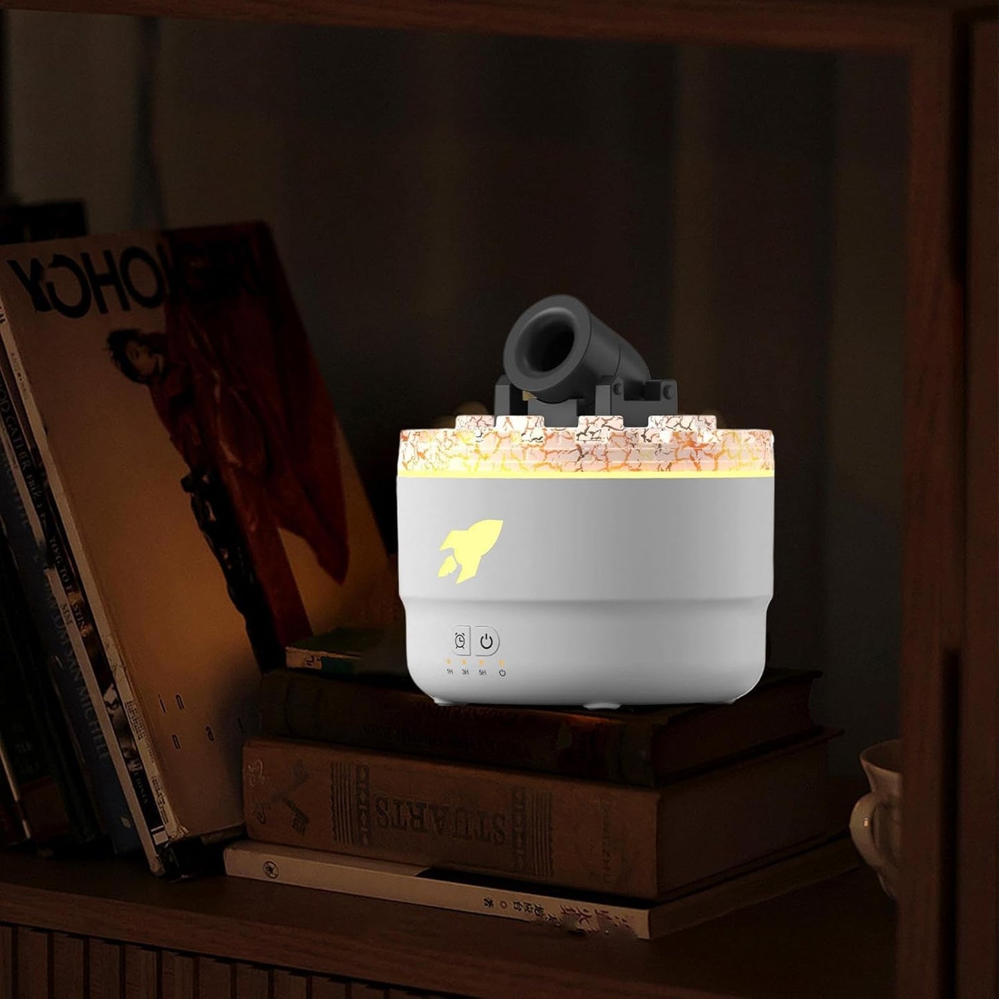 Home Air Diffuser, Turret Fire Mist Humidifiers, Homes Humidifier Diffuser, Flame Airs Diffusers with 7 Color Volcano Light, Timer and Auto-Off Protection for Bedroom Relaxation