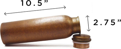 De Kulture Handmade Vintage Pure Copper Water Bottle With Cap Ideal Drinkware With Ayurveda and Yoga Benefits 2.75 x 10 (DH) Inches 900 ML