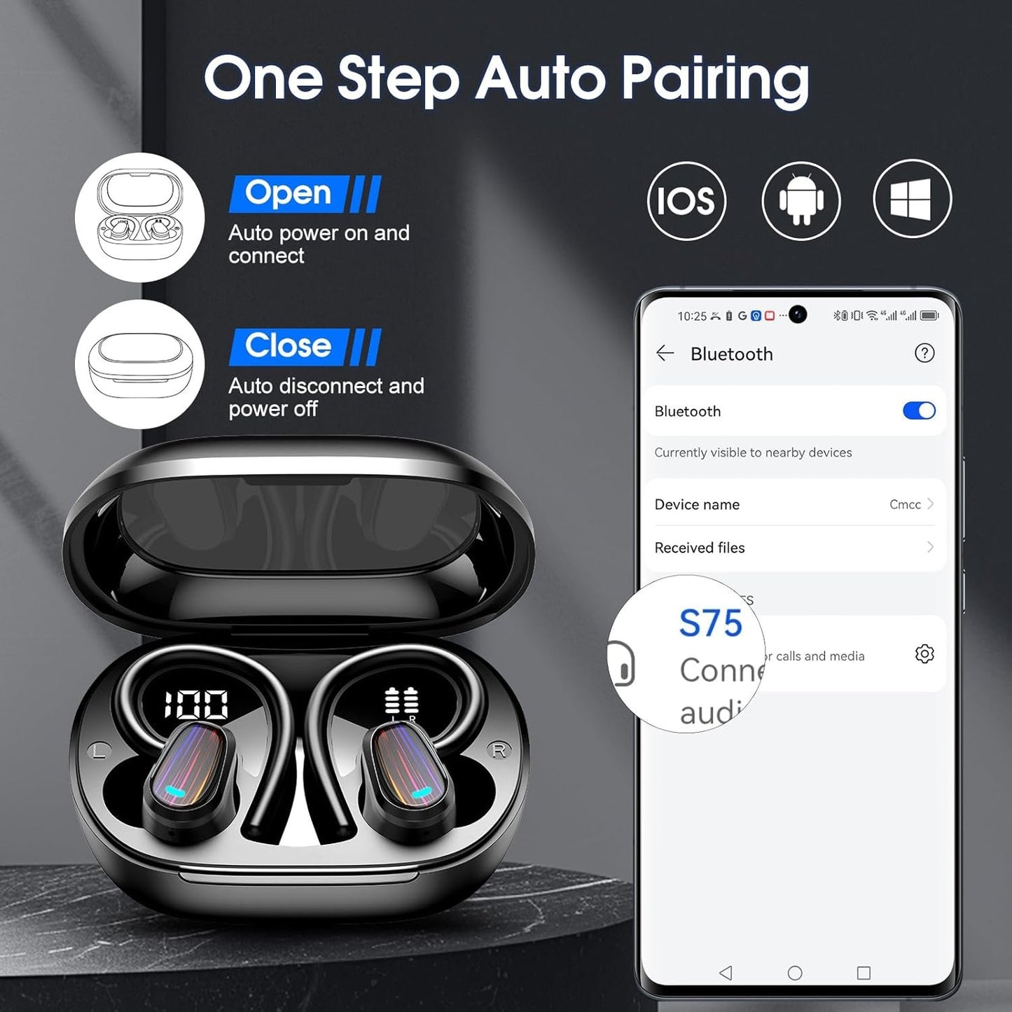 Wireless Earbuds, 50H Bluetooth 5.4 Headphones Sport, Bluetooth Earbuds with ENC Noise Canceling, HiFi Stereo Sound Wireless Earphones with Earhooks, IP7 Waterproof Ear Buds for Sports/Workout/Running