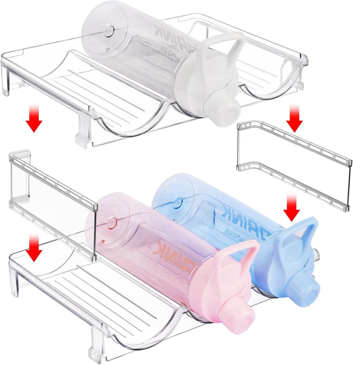 Vtopmart Clear Water Bottle Organizer, 2 Pack Water Bottle Holder Storage Rack Plastic, Cup Organizer for Kitchen Cabinet, Kitchen Storage Accessories, Fridge