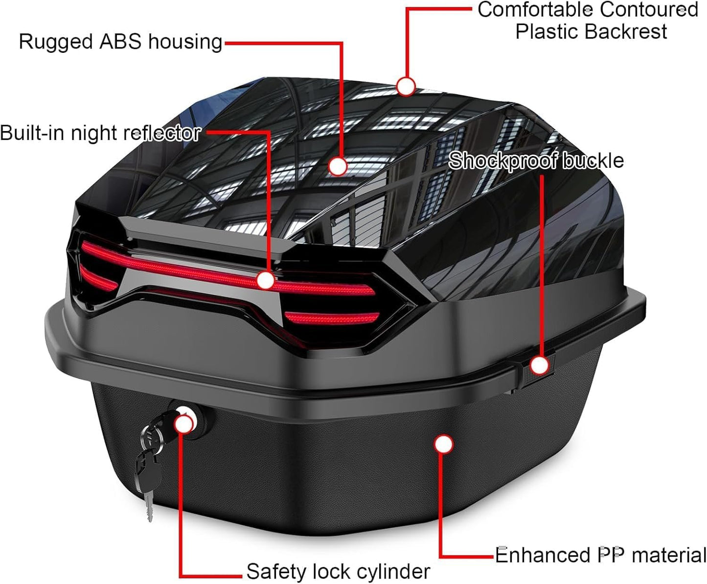 Motorcycle Top Case, Motorcycle Tour Tail Box Scooter Trunk Luggage Top Lock Storage Lockable Waterproof Carrier Plastic Case with Mounting Hardware - 35L Capacity - Can Store Helmet - Black