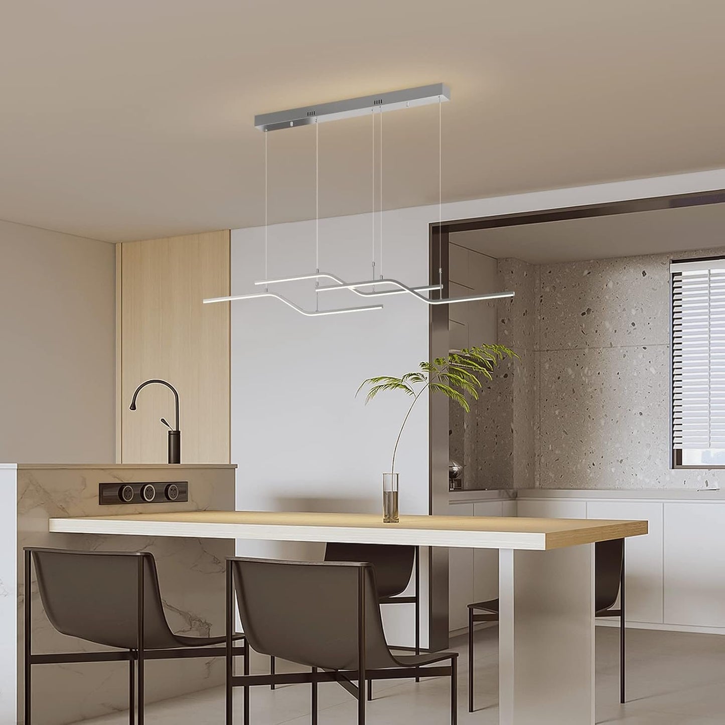 Siittoo Modern LED Pendant Light Fixture, 52'' Upgrade Dimmable Modern LED Chandelier Light Fixture, 45W Z-Shape Kitchen Island Light Fixture Hanging Pendant Light for Dining Living Room (Chrome)