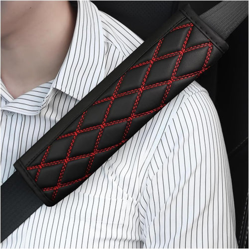 TSUGAMI Car Seat Belt Pads, 2 PCS Leather Seatbelt Covers Protect Your Neck and Shoulder & More Comfortable Driving, Harness Pad for All Cars and Backpack Straps, Car Interior Accessories (Red)