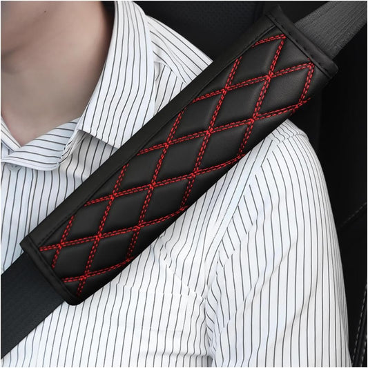 TSUGAMI Car Seat Belt Pads, 2 PCS Leather Seatbelt Covers Protect Your Neck and Shoulder & More Comfortable Driving, Harness Pad for All Cars and Backpack Straps, Car Interior Accessories (Red)