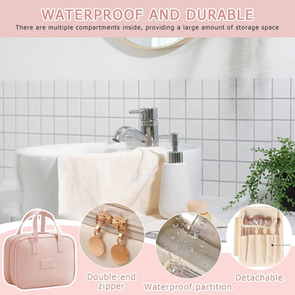 Womenâ€™s Makeup Travel Bag | Cosmetics Jewelry Toiletry Bag | Interactive Travel Hygiene Organizer | Waterproof Travel Toiletries Bag | Water Resistant Makeup Organizer for Travel, Pink, Refer to
