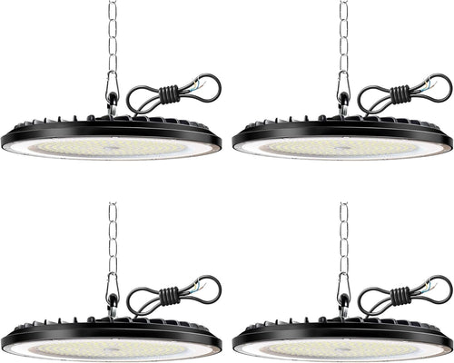 4 Pack 100W LED High Bay Light 15000LM, 6000K Super Bright UFO High Bay LED Shop Lights, IP65 Waterproof Commercial Lighting Fixture, LED Garage Lights Shop Lights for Workshop, Warehouse, Garage
