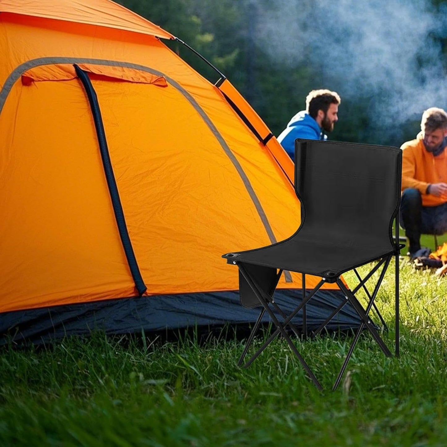 Folding Camp Chair - Outdoor Folding Chair With Drawstring Storage Bag | Lightweight Lawn Chairs | Camping Gear For Travel, Beach, Picnic, Barbecue, & Sporting Events, Support 286 LBS