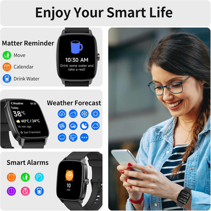 Smart Watch for Men Women, IP68 Waterproof, Bluetooth Calling, Fitness Tracker, Sleep Monitoring, 1.85'' DIY Dial, AI Built-in, 100+ Sports Modes, 7 Days Battery, Compatible with Android & iPhones