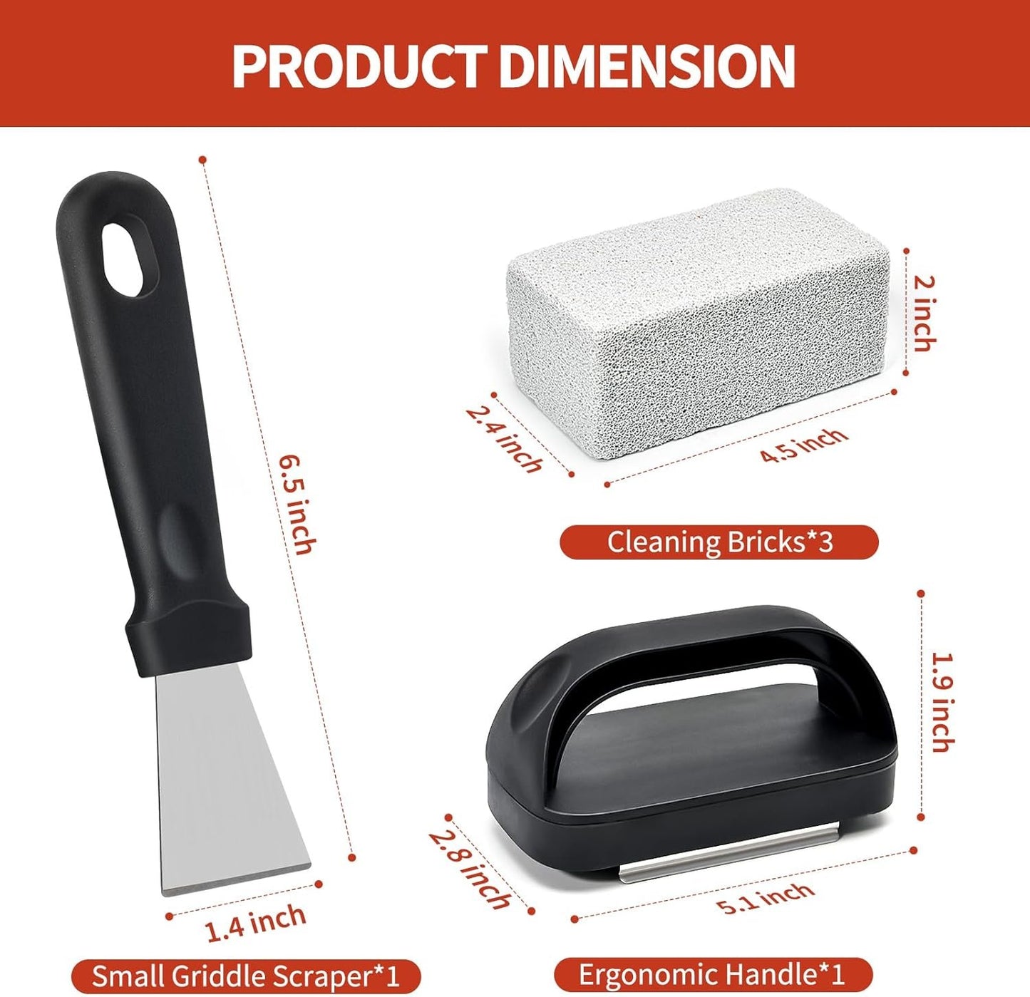 Griddle Stone Grill Brick - Grill Bricks Cleaning Block Barbecue Grill Cleaner Pumice Stone for Blackstone Griddle Accessories Flat Top Brick -3 PCS Grill Cleaning Bricks with Handle
