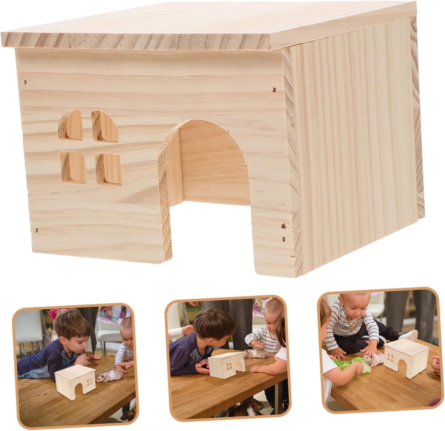 Milisten Wood Hamster House with Feeding and Watering Platform Natural Wood Hideout for Hamsters Chinchillas and Small Pets Easy to Maintain Climbing with Integrated Functionality