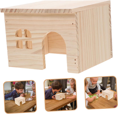 Milisten Wood Hamster House with Feeding and Watering Platform Natural Wood Hideout for Hamsters Chinchillas and Small Pets Easy to Maintain Climbing with Integrated Functionality