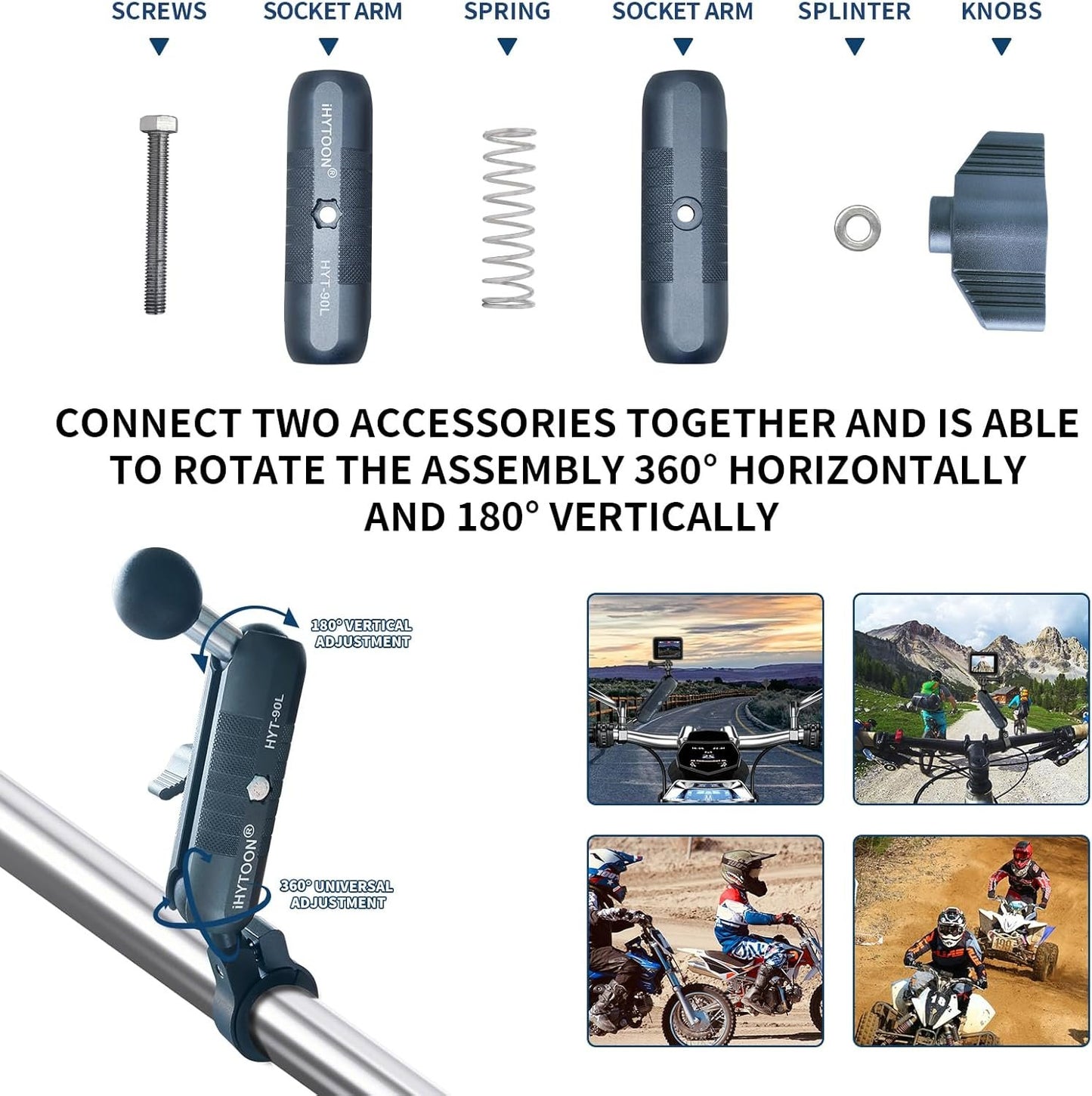 iHYTOON Double Soket Arm Aluminum Alloy Compatible with RAM Mounts B Size 1 inch Ball Adapter (90mm Arm)