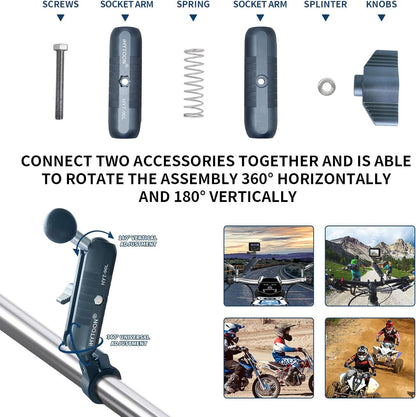 iHYTOON Double Soket Arm Aluminum Alloy Compatible with RAM Mounts B Size 1 inch Ball Adapter (90mm Arm)