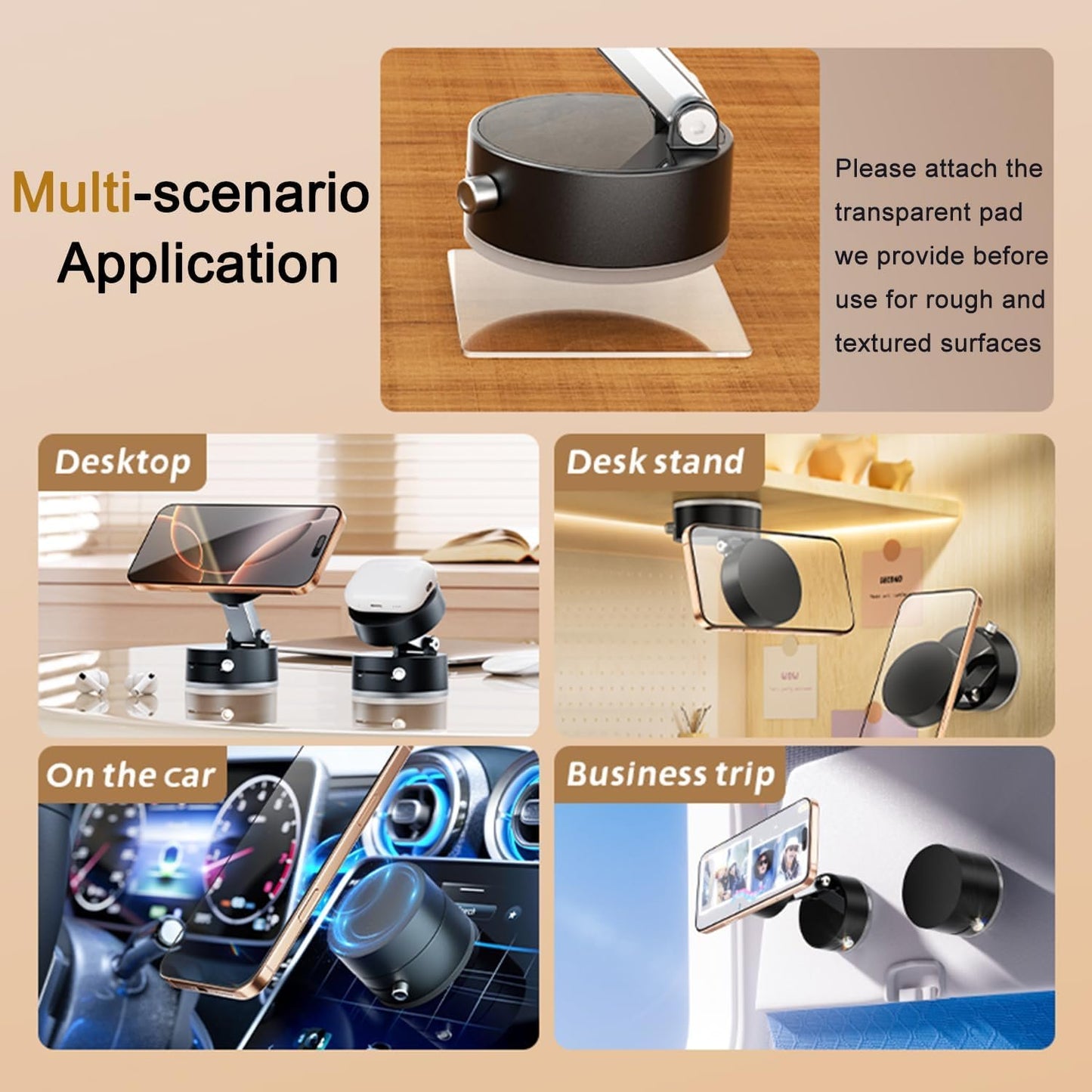 Jkoailiwi Adjustable Mechanical Vacuum Magnetic Car Suction Phone Holder with Telescopic Structure, Suction Cup Magnetic Phone Mount for Car/Travel/Desktop, Compatible with iPhone & Android, Black