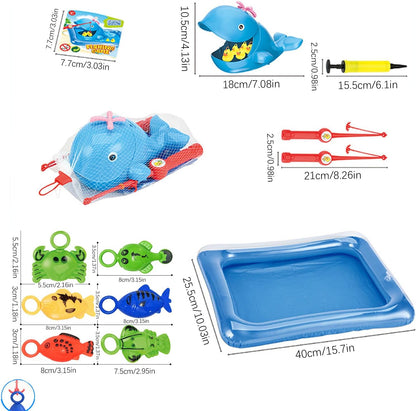 Toddler Fishing Toy Set – Inflatable Swimming Fish Pool Game with Hand Pump | Water Table Bathtub Toy for Summer Outdoor Play, Bath Time Fun & Kiddie Party Favors – Interactive Bath Game for Boys & Gi