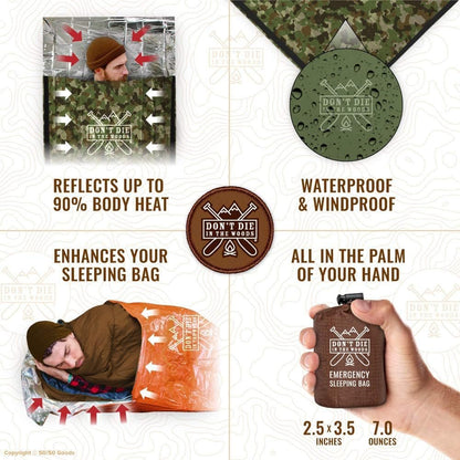 Emergency Sleeping Bag With Hood | Ultralight, Waterproof, Thermal Mylar Sleeping Bag Liner | Survival Bivy Space Blanket Bivey For Hiking, Backpacking, Earthquake, Camping, 72 Bug Out, Survival Kit