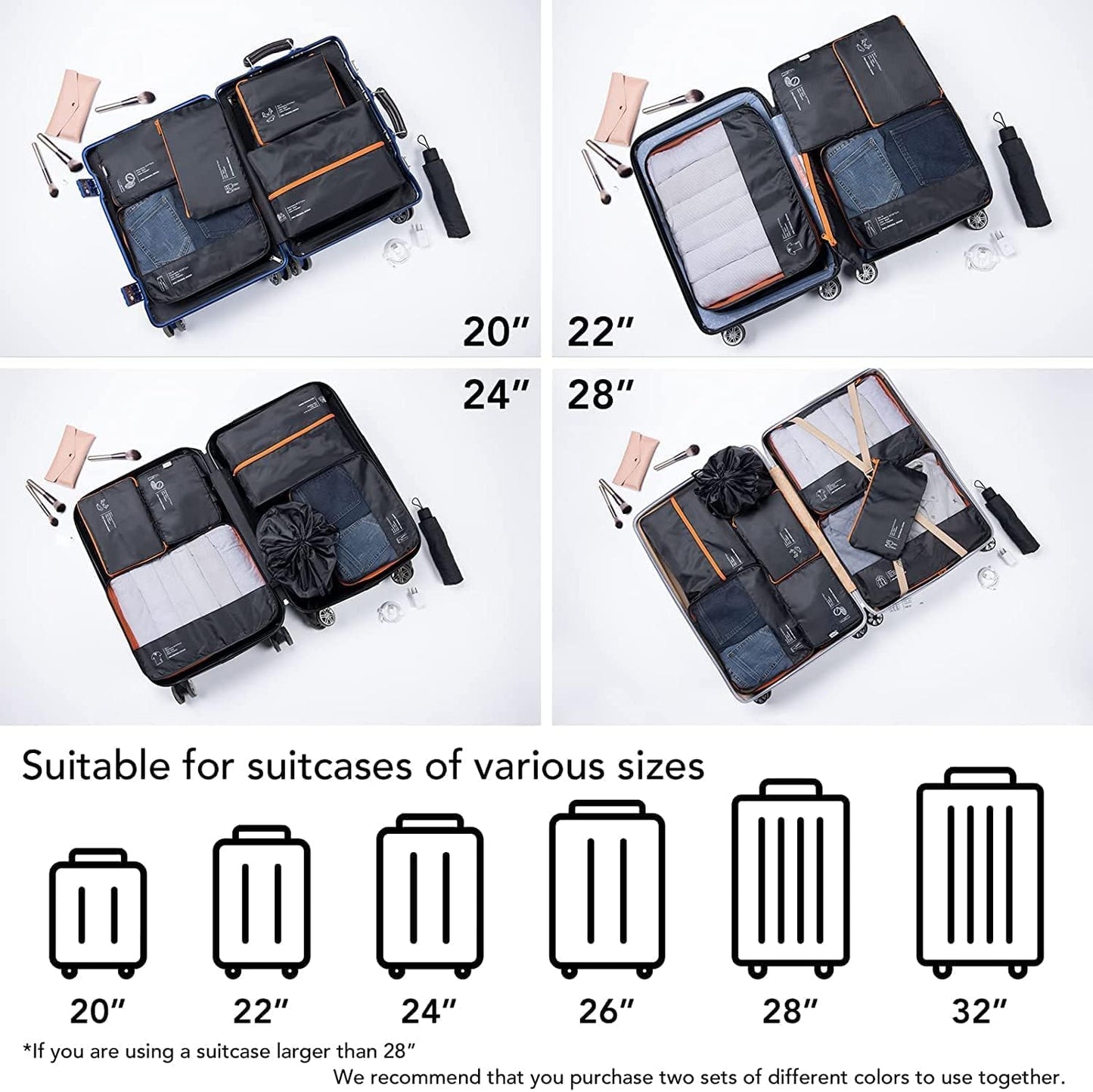 DIMJ Travel Suitcase Organizer, Travel Set Useful Accessories Organizer for Suitcases Travel Kit, Dark Black-(Classic)
