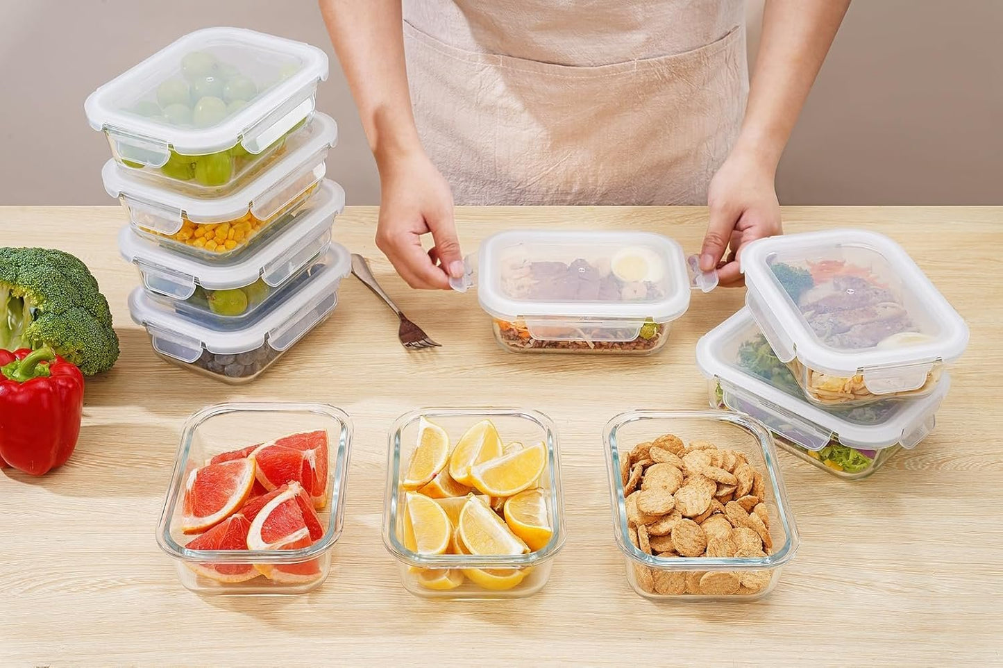 D.M DESIGNÂ·MASTER [10 Pack, 22 OZ] - Meal Prep Containers, Glass Food Storage Containers with lids, Dishwasher Microwave Freezer Oven Safe