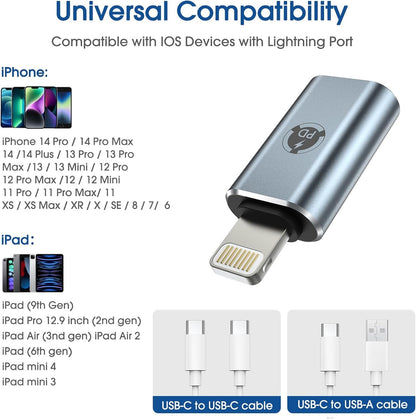 TechMatte USB C Female to Lightning Male Charging Adapter for iPhone, with E-Mark IC Anti-Lost Holder, Support PD Fast Charging, Not Support Headphones/Audio/OTG (1 Pack)