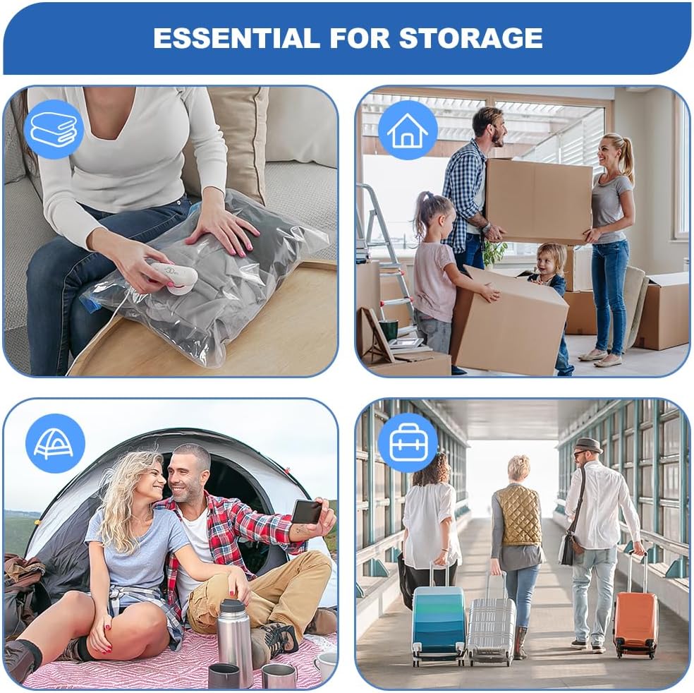 Vacbird Vacuum Bags Clothes with USB Electric Pump, 9 Pieces of Vacuum Bags (3 x 40 x 40 cm / 3 x 40 x 50 cm / 3 x 40 x 60 cm) Vacuum Bags Travel Clothes, Reusable, Space-Saving