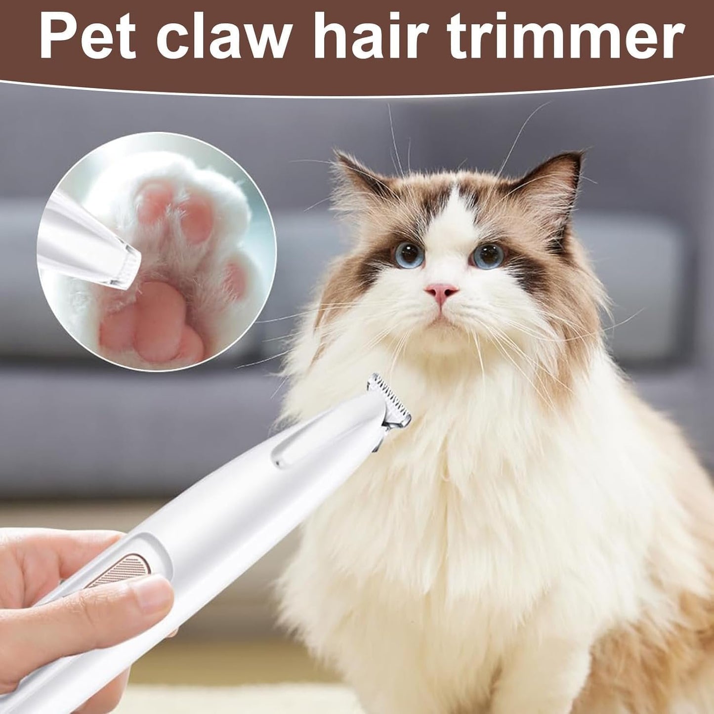 Saffory Electric Dog Trimmer,2025 Upgrades Dog Paw Trimmer with LED Light,18 mm Widen Blade, 35 dB Low Noise,Rechargeable Pet Electric Hair Clipper for Dogs and Cats