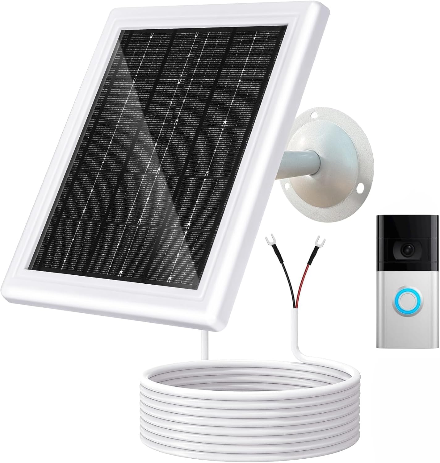 Ring Doorbell Solar Charger 5W 12VAC Compatible with Ring Video Doorbell 3/3+/4, Battery Video Doorbell Pro, 16.4ft Waterproof Charging Cable, 360°Adjustable Mount