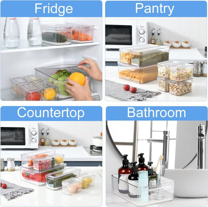 KUMD 10 Pack Fridge Organiser, Stackable Storage Containers with Lids, BPA-Free, Kitchen Storage & Organization, Clear Fridge Storage, for Food, Drinks, Vegetable