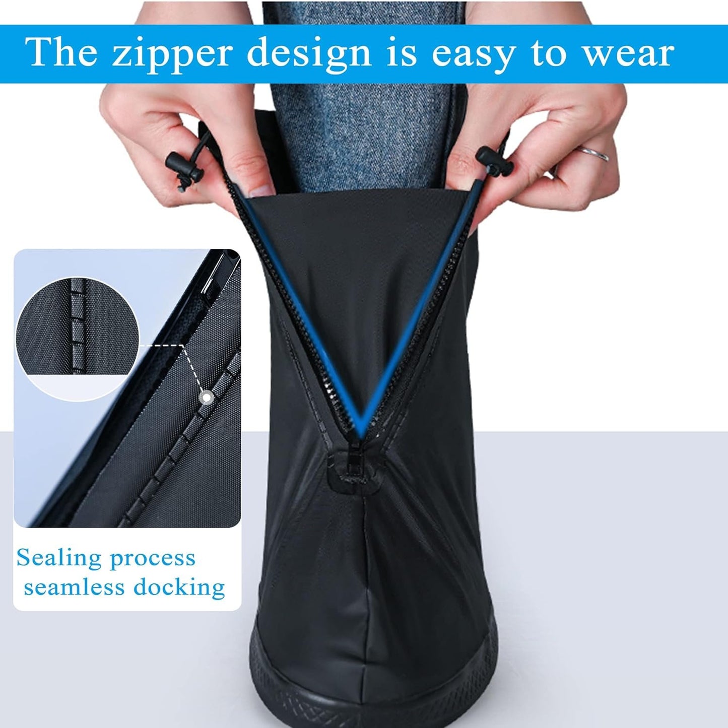 Rain Shoe Covers Waterproof Rain Boot Shoe Cover PVC Rubber Sole Reusable Anti-Slip Rain Snow Boots Overshoes Gear Shoes Durable Mud-Proof Shoe Protector for Cycling Outdoor Travel (Black, XL)