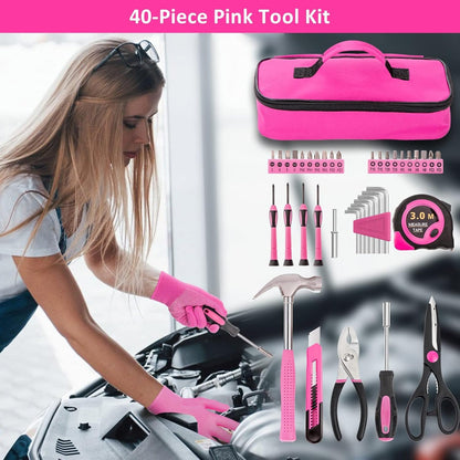 HLWDFLZ Car Roadside Emergency Kit - Pink Assistance with Jumper Cables, Auto Repair Tool Set, Deer Whistles, Winter Safety Assist for Teen Girl and Ladies