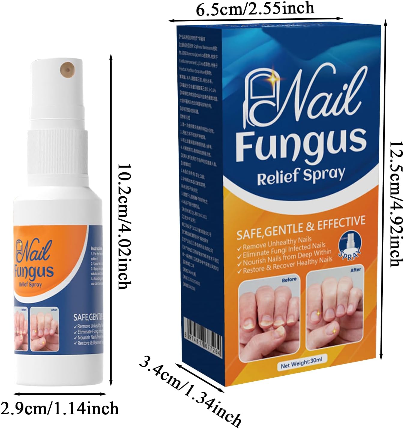 Nail Strengthener Spray, Toenail Care Treatments, 4.02x1.14in Gentle Long-Lasting Formula, Repair and Protect, Fast Absorbing Spray for Damaged Thickened Toenails Cares