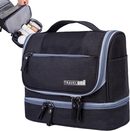 Travel Toiletry Bag, Zipper Travel Pouch, Wet Dry Separation Bag, Travel Storage Pouch, Home Travel Pouch, Portable Toiletry Storage, Toiletry Bag with Hook, Travel Organizer for Toiletries, Black,
