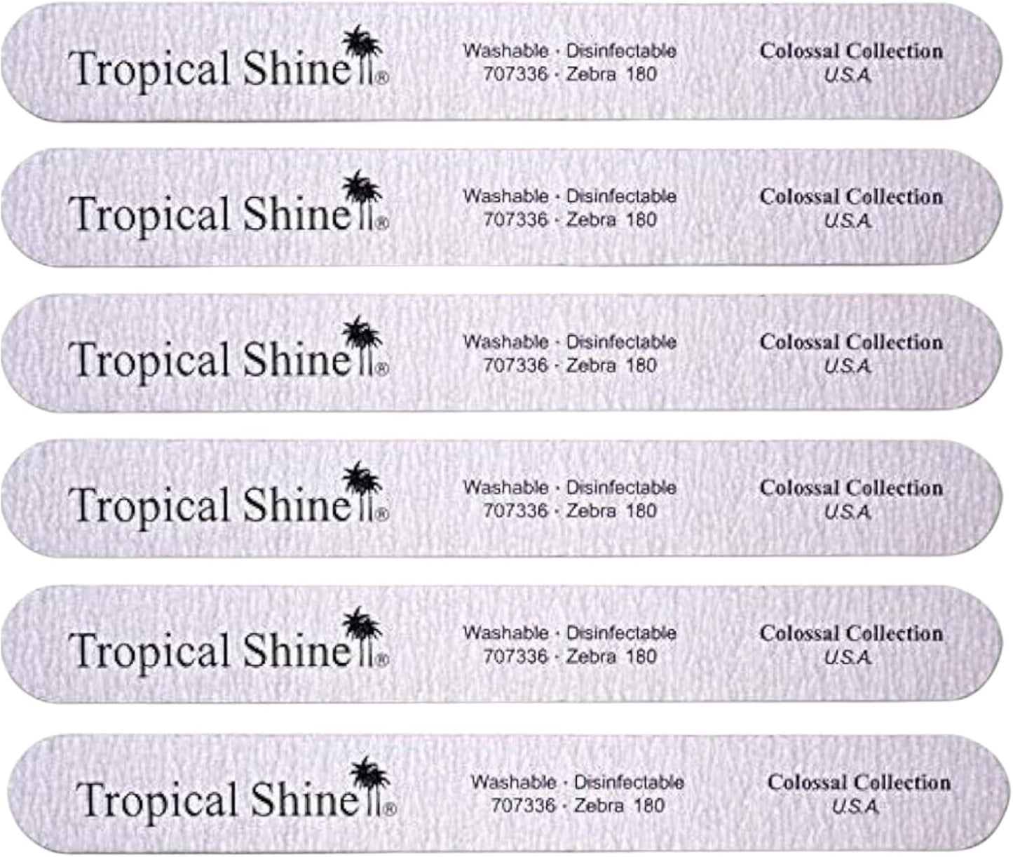 Tropical Shine Jumbo Zebra 180 Colossal Collection - 6 pcs Nail Files for Professional Nail Care and Shaping - Medium (180) Grit Nail File Set for Natural Nails (707336)