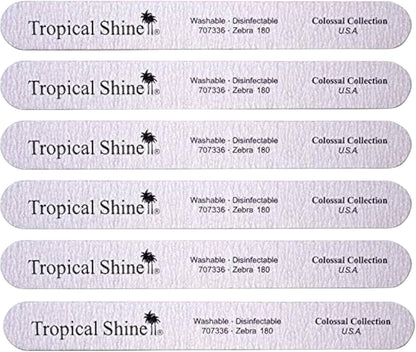 Tropical Shine Jumbo Zebra 180 Colossal Collection - 6 pcs Nail Files for Professional Nail Care and Shaping - Medium (180) Grit Nail File Set for Natural Nails (707336)