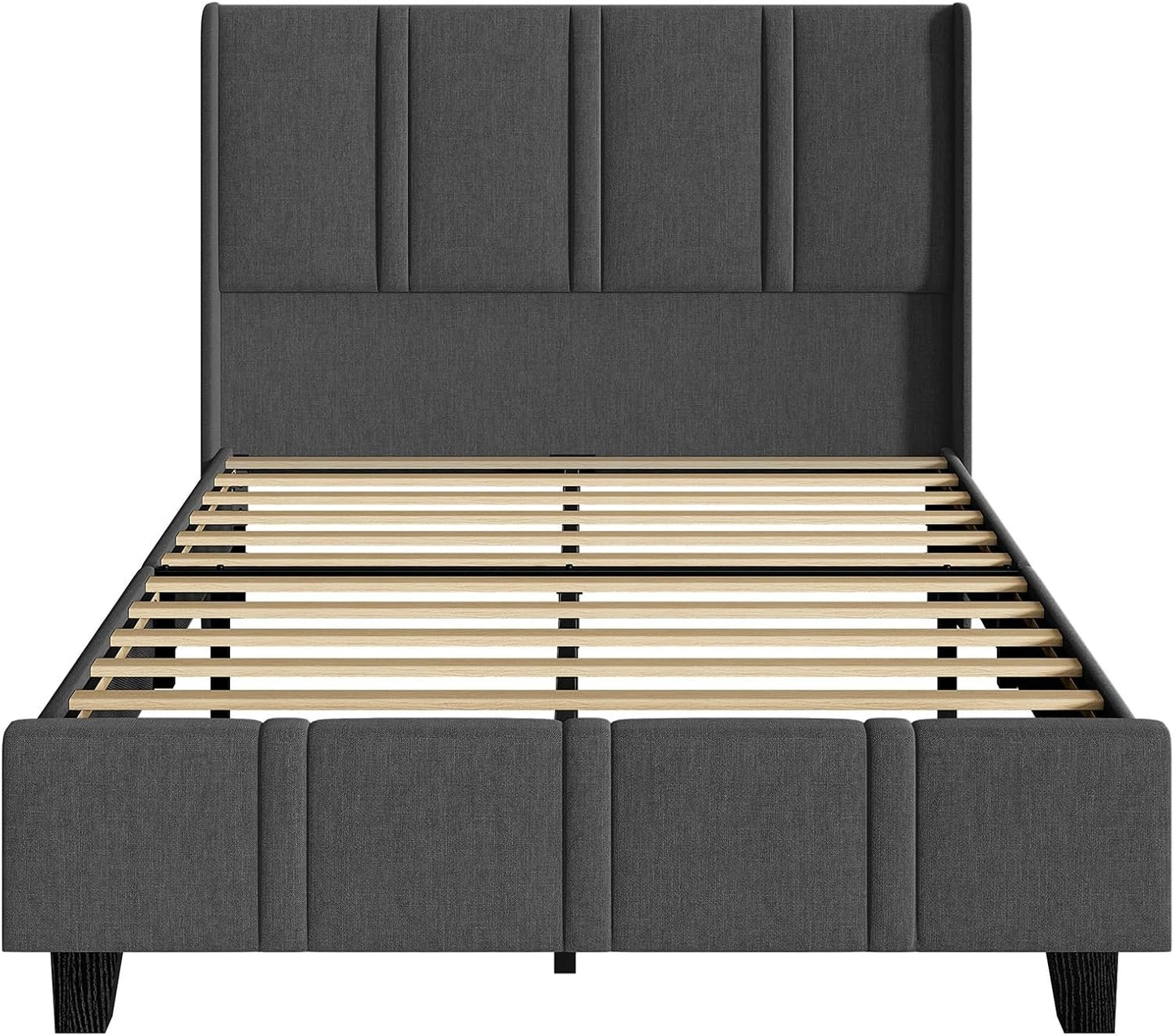 ROLETALENT Queen Bed Frames with 50.8" Tall Upholstered Headboard Wooden Platform Double Bed Frame Queen Size No Box Spring Needed Noise Free Easy Assembly