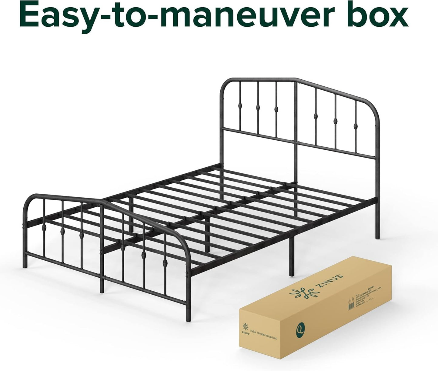 Zinus Full Bed Frame - Heidi Metal Platform Bed Frame with Headboard and Footboard - Steel Mattress Foundation, No Box Spring Needed, Underbed Storage Space, 5 Year Warranty, Black, Full