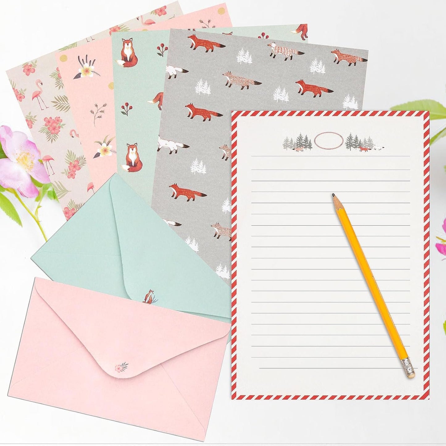 KSIWRE 54 PCS Stationery Set with Envelopes,36 Writing Paper+18 Envelopes,Cute Lined Stationery Paper for Writing Letters Invitations Poem Office School Supplies
