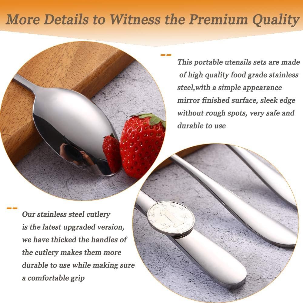 Travel Utensils with Case Reusable Silverware Portable Camping Utensils Cutlery Set 7pcs Lunch Utensil Kit Stainless Steel Flatware Set Including Knife Fork Spoon Chopsticks Straws Cleaning Brush