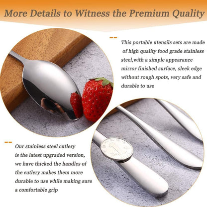 Travel Utensils with Case Reusable Silverware Portable Camping Utensils Cutlery Set 7pcs Lunch Utensil Kit Stainless Steel Flatware Set Including Knife Fork Spoon Chopsticks Straws Cleaning Brush