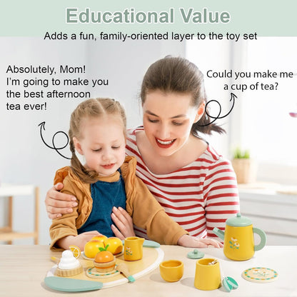Usndhome Tea Sets for Toddlers 3-5 Girl Birthday Gift 2 Year Old Princess Party Wooden Play Food Toy Sets for Kids Kitchen Accessories Age 3-5 Wood Educational Toys