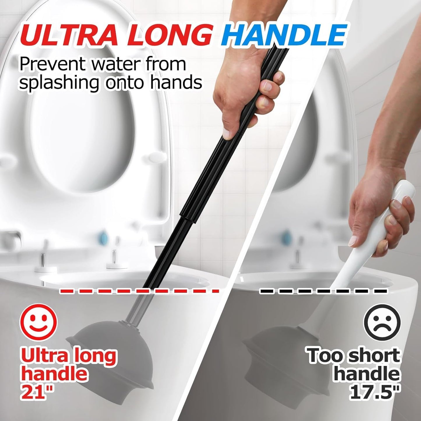 FORASTO 3 in 1 Toilet Plunger and Brush Set, Extended Handle, Groove Gap Brush, Bathroom Cleaning Tools, Toilet Bowl Brush Combo, Cleaning Supplies