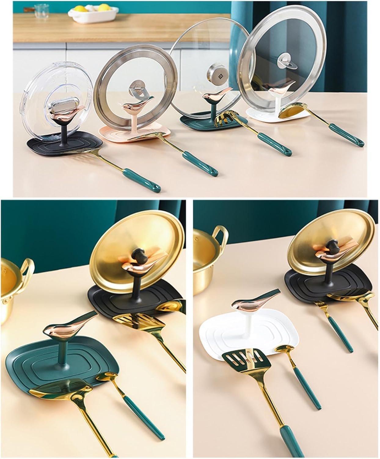 Poggiamestolo e supporto per coperchio pentola a forma di uccello con gocciolatoio supporto per utensili da cucina supporto per utensili da cucina gadget convenienza