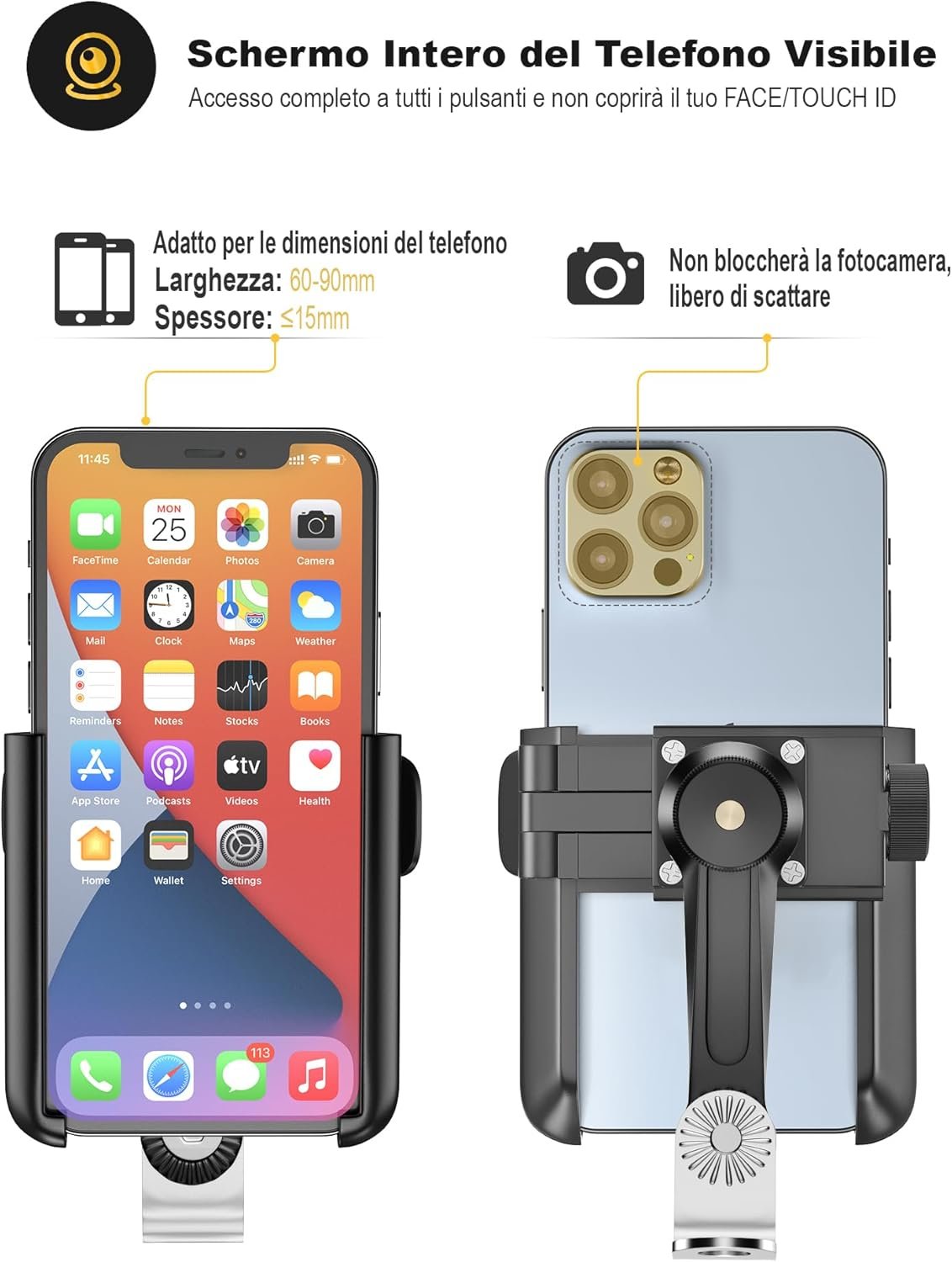Grefay Motorcycle Phone Holder 1S Quick Release Mobile Phone Holder Anti Shake Mirror for 3.5-7.0 Inch Smartphone 360° Rotatable
